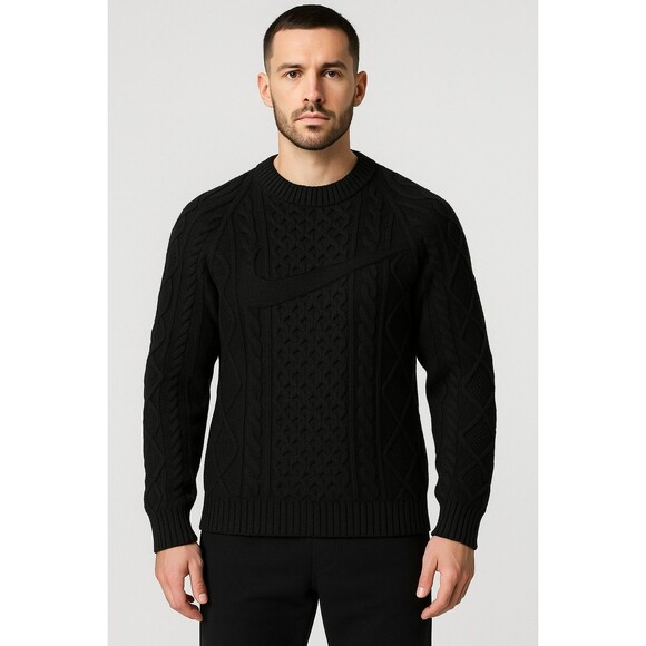 Nike Other - Nike Mens Sz Small Cable Knit Big Swoosh Sweater Black DQ5176 010 $175